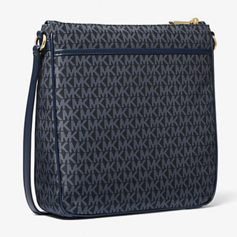 MICHAEL KORS Jet Set Signature Logo Print Woven Crossbody Navy Bag AUTHENTIC NWT - Picture 3 of 5